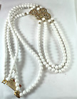 Vintage Necklace Richelieu White Bead Double Strand 34inches Station 80s