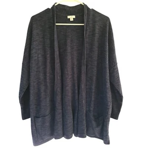 J. Jill Linen Blend Open Front Cardigan Black Blue Knit Open Front Sz LG Petite - Picture 1 of 13