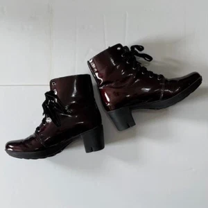 Munro Glossy Oxblood Lace-Up Ankle Boots - Picture 1 of 5