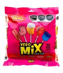 2-Pk Paletas Vero Mix Dulce Club/Vero Assorted Lollipops 20 Pcs 290g/10.22oz - Picture 1 of 2