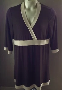 DIALOGUE Stretch Colorblock V-NECK TUNIC TOP L 14-16 NEW Brown/Beige NWT Shirt - Picture 1 of 2