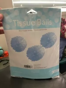 Hanging Tissue Balls Pastel Blue 3ct 16" New! - Picture 1 of 2