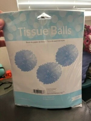 Hanging Tissue Balls Pastel Blue 3ct 16" New! - Image 1 of 2