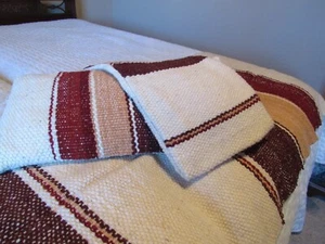Throw Blanket Bed End Handmade 100% Wool Beige, Red, Brown, and 2 Pillow Covers - Picture 1 of 10