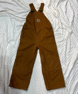 Carhartt Overalls Bib Youth Boys Sz 5 Brown Duck Canvas Double Knee Workwear EUC - Picture 1 of 7