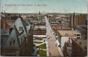 Postal de San Pablo, Minnesota "Birdseye View and State Capitol" 1909 MN Cancelar - Imagen 1 de 2