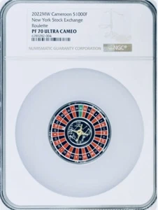 2022 NY Stock Exchange Russian Roulette Cameroon 1 oz Silver Coin NGC PF70 UC - Picture 1 of 2