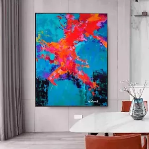 Venta Abstracto Colores Caribeños 48W X 36 HECHO A MANO Enmarcado Antes 2.495 Ahora $995 - Imagen 1 de 15
