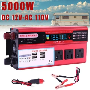 Convertidor solar de onda sinusoidal pura de 5000 W inversor de energía para automóvil de 12 V a CA 110 V 4 USB - Imagen 1 de 1