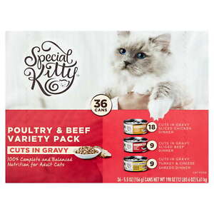 Beef,Chicken,Turkey &Cheese Flavor Sliced Wet Cat Food , 5.5 oz. Cans 36 Count