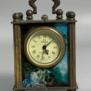 Clock statue Shelf Mantel auspicious peace elephant Mechanical Watch Old brass - Picture 1 of 7