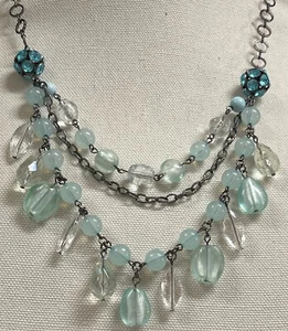 Collar Vintage Azul Pastel Lágrima Facetada Cuentas Triple Cadena - Imagen 1 de 4
