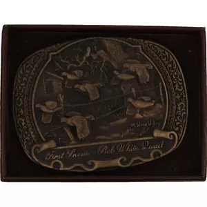 Boucle de ceinture vintage en laiton bob blanc chasse caille chasse western art années 80 - Photo 1 sur 7