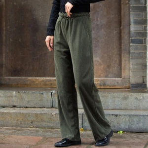 Lady Baggy Loose Fit Corduroy Pant High Waist Straight Leg Workout Trousers Long - Picture 1 of 16