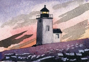 Faro de Nash Island Pleasant Bay, Maine. Tarjetas de notas de acuarela - Imagen 1 de 2