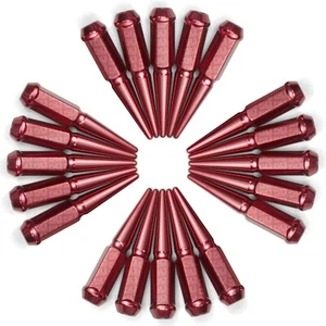 Set of 20 Red Spiked Lug Nuts 14 x 1.5mm Cadillac Chevy Chevrolet GMC Chrysler - Picture 1 of 8