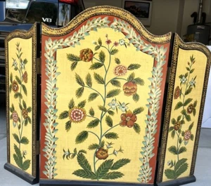 Vintage handbemalter Kaminschirm aus Holz klappbar 3 Platten - Bild 1 von 19