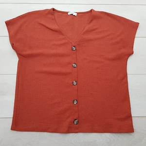 PAPAYA Buttoned Top Size 14 Rusty Red Stretch Cap Sleeve Workwear Casual Smart - Picture 1 of 6