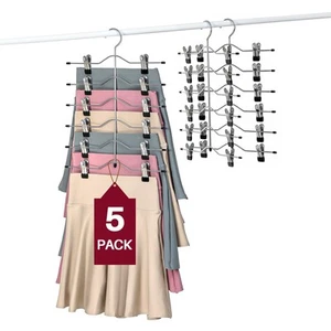 Multi Layer Pants Hangers, 6 Tier Skirt Hangers with Adjustable Clips, Non Sl... - Picture 1 of 7