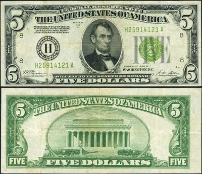 FR. 1952 H $5 1928-B Federal Reserve Note St. Louis H-A Block LGS VF+ - Image 1 of 3