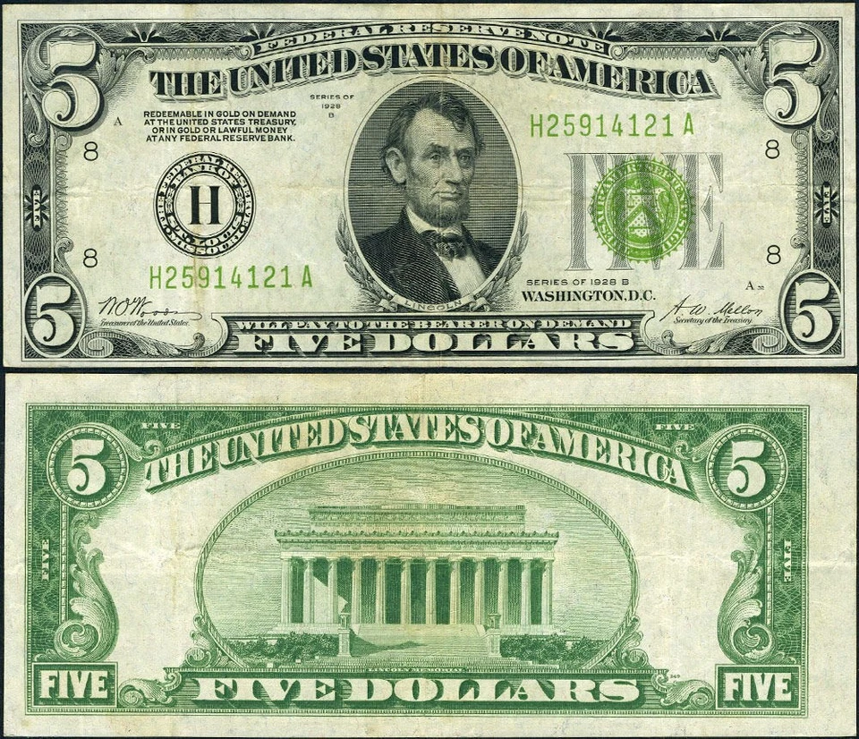 FR. 1952 H $5 1928-B Federal Reserve Note St. Louis H-A Block LGS VF+ - Image 1 of 3