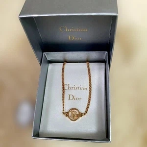 Christian Dior BIJOUX Gold Tone Chain Ladies Bracelet Logo Motif w/Box Used - Picture 1 of 24