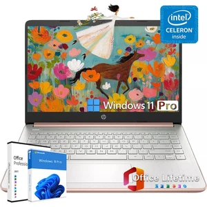 HP 14" Laptop Win11P+Office Computer Intel Celeron Notebook UP TO 16GB RAM,384GB - Picture 1 of 25