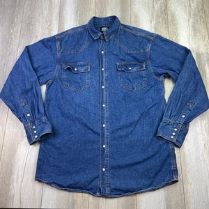 Key Denim Shirt Mens Large Tall Blue Pearl Snap Western Cowboy Work Heavy Men - Picture 1 of 10