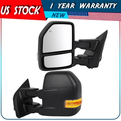 Pair Power Heated Tow Mirrors For 15-20 Ford F-150 Turn Signal + Temper Sensor — 第 1/4 张图片