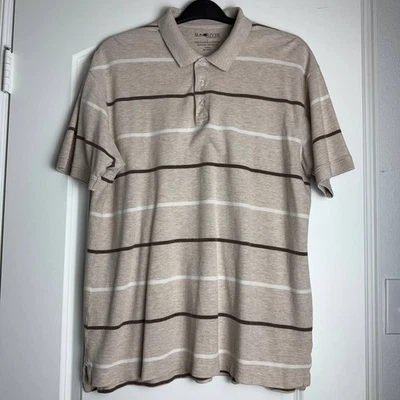 Sun River Men High Quality Beige 100% Cotton Striped Polo Shirt Short Sleeves L - Image 1 of 4
