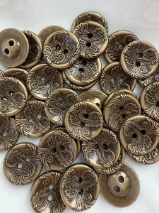 10PC Antiqued Bronze Vine & Leave Metal Buttons Flat Button 15mm - Picture 1 of 3