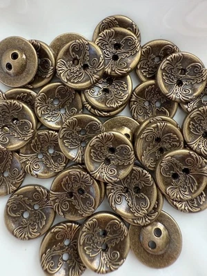 10PC Antiqued Bronze Vine & Leave Metal Buttons Flat Button 15mm - Image 1 of 3