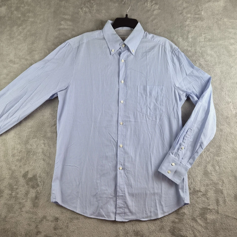 Brunello Cucinelli Shirt Mens Large Blue White Gingham Check Made In Italy - Image 1 of 4