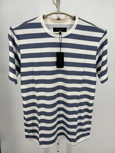 Rag & Bone Core kurzärmliges T-Shirt Herren gestreift schieferblau Medium Baumwolle S/S $ 98 - Bild 1 von 3