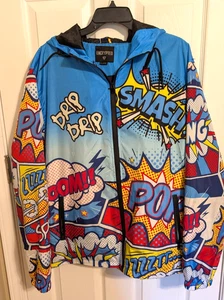ENCRYPTED Comic Style Long Sleeve Zip-Up Lined Hooded Jacket Size XL - Picture 1 of 22
