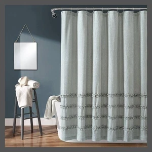 Vintage Stripe Yarn Dyed Cotton Shower Curtain Denim Blue/White - Lush Décor - Picture 1 of 5