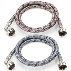 【UPGRADE】4FT Washing Machine Hoses with 90 Degree Elbow Premium Stainless Ste... - Picture 1 of 6