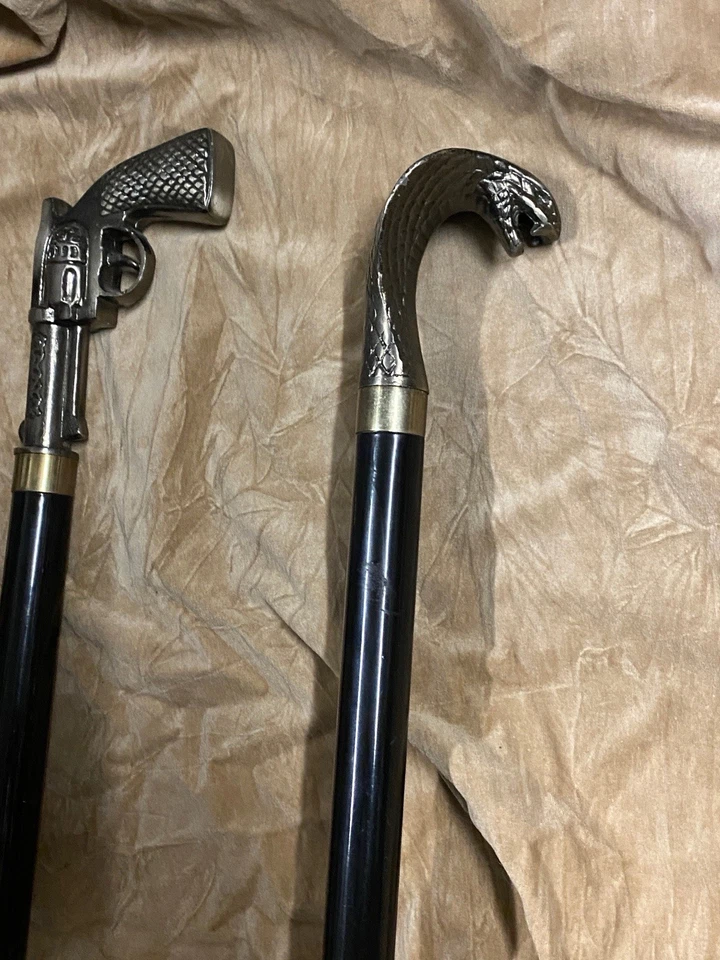 Walking Cane W/ Hidden Handle Compartment - COBRA HANDLE & Pistol design handle  - Image 1 of 4