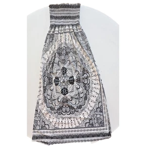 Maxi Vestido She's Cool Sin Tirantes Calado Mediano Paisley Negro Azul Off-White Boho - Imagen 1 de 4