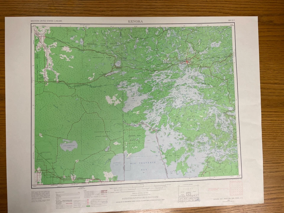 Mapa topográfico vintage USGS Kenora Ontario Manitoba Minnesota 1963 1:250000 Foto 1 de 1