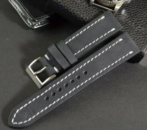 UHRENARMBAND 22 20 18 MM SCHWARZ ECHT LEDER NUBUK MA STRAP HANDMADE BAND BLACKII - Picture 1 of 10