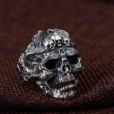 Anillo de calavera de plata esterlina 925 metal biker gótico punk rock feeanddave