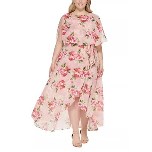 JESSICA HOWARD Plus Size Floral Popover High Low Dress Sheer Pink 16W - Bild 1 von 3