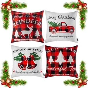 Christmas Cushion Covers 45 x 45 Set of 4 Farmhouse Velvet Pillow Case - Picture 1 of 6