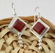 Pretty Natural Red Onyx Faceted Solid 925 Sterling Silver Dangle Earring Jewelry