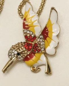 Betsey Johnson gelb Emaille Kristall Vogel Kolibri Anhänger Halskette Neu mit Etikett - Bild 1 von 8