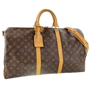 Louis Vuitton Monogram Keepall Bandouliere 50 Leather Brown Boston Bag 1432