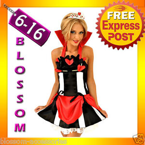 E13 Queen of Hearts Alice In Wonderland Ladies Dress Costume Outfit + Tiara