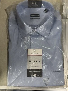 BRAND NEW VAN HEUSEN REGULAR FIT ULTRA WRINKLE FREE BLUE DRESS SHIRT L 34/35 - Picture 1 of 2