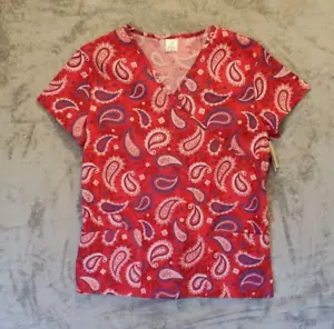 B Scrubs Medical Nursing Scrub Top Womens Tag Size XL Red Short Sleeve Pullover - Picture 1 of 14